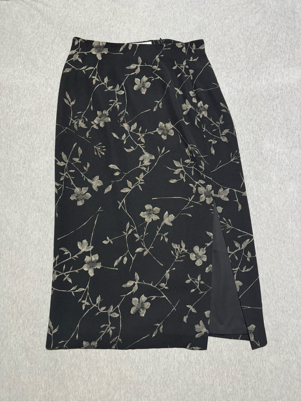 Rena Rowan Black Maxi Skirt with Silver Floral Print